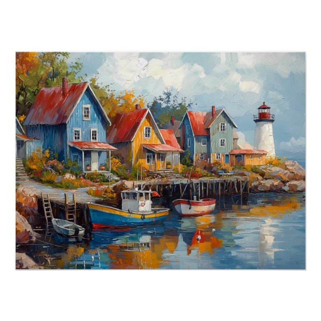Quaint Seaside Fishing Village Poster (Front)