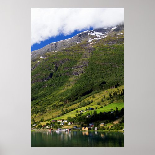 Quaint Village by the fjord Norway Poster