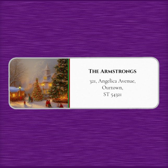 Quaint Village Christmas Trees Churchgoers Label (Creator Uploaded)