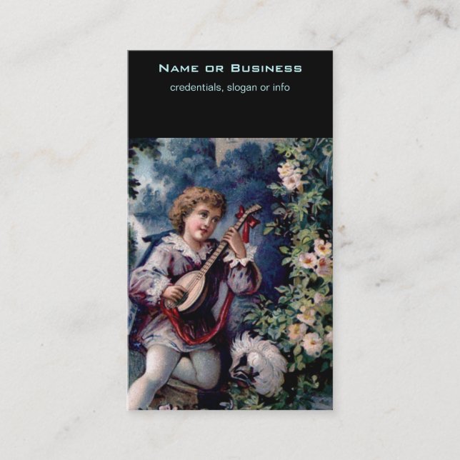 Quaint Vintage Mandolin Player Business Card (Front)