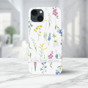 Quaint Vintage Wildflowers Foliage Personalized iPhone 13 Case