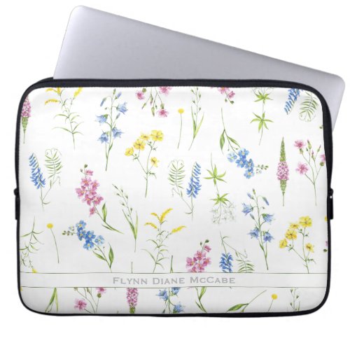 Quaint Vintage Wildflowers Foliage Personalized Laptop Sleeve