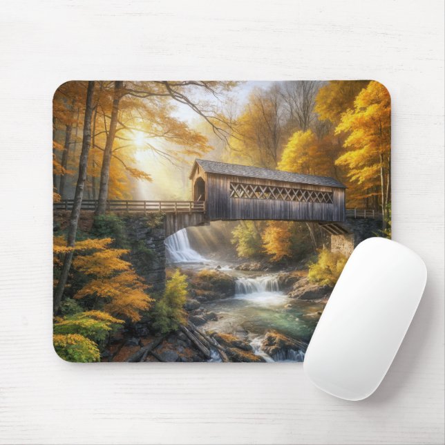 Quaint Wooden Covered Bridge Mouse Pad (With Mouse)