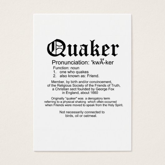 Quaker definition welcome card (Front)