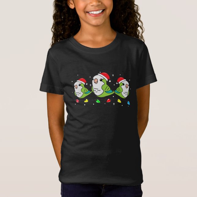 Quaker Parrot Bird Christmas Lights Funny Pet Xmas T-Shirt (Front)