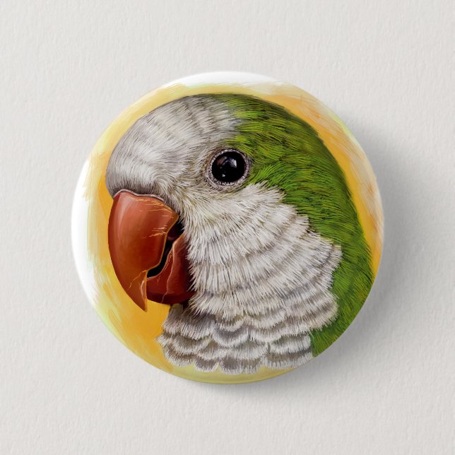 Quaker parrot realistic painting button (Front)
