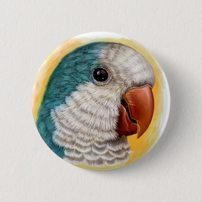Quaker parrot realistic painting pinback button (Front)
