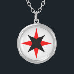 Quaker Star Silver Plated Necklace<br><div class="desc">The red and black star is the emblem of Quaker Relief Work carried along with the Christian message of brotherhood and reconciliation often through dangers and varied difficulties,  holding on to the faith and courage to become “repairers of the breach,  restorers of paths to dwell in.”</div>