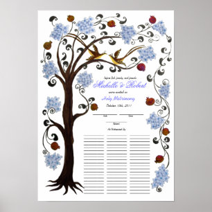 Quaker Wedding 60 guests, blue Tree of Life Poster