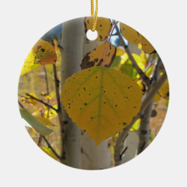 Quaking Aspen Leaf Ceramic Ornament (Front)
