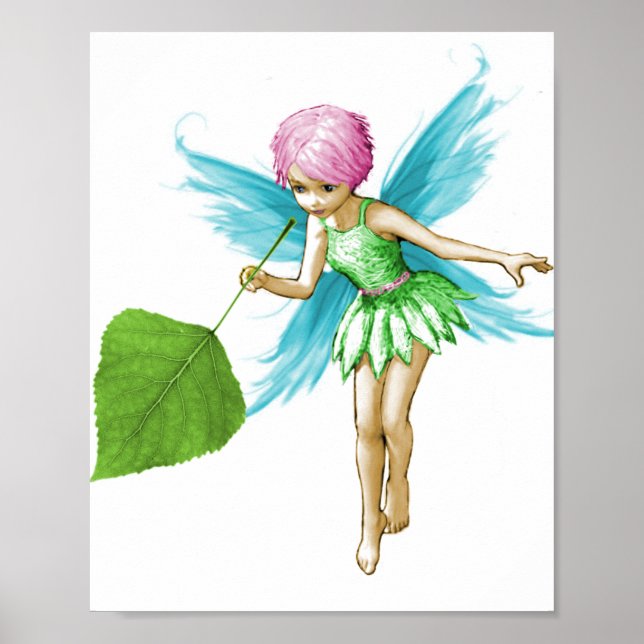 Quaking Aspen Tree Fairy Holding Leaf Poster (Front)