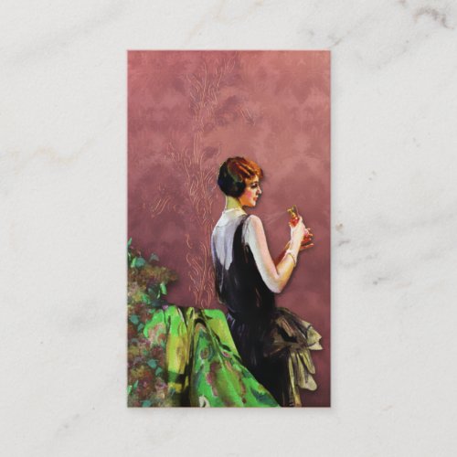 Qualida, 1920s Fashion in Green and Rose Business Card