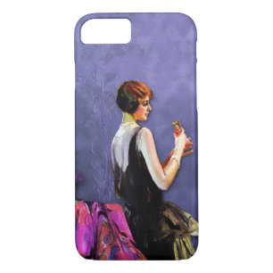 QUALIDA, 1920s FASHION in PERIWINKLE and FUCHSIA iPhone 8/7 Case