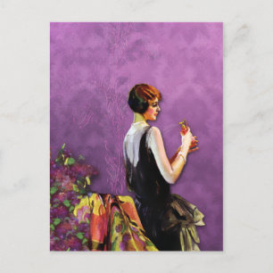 QUALIDA, 1920s FASHION in PLUM and GOLD Postcard