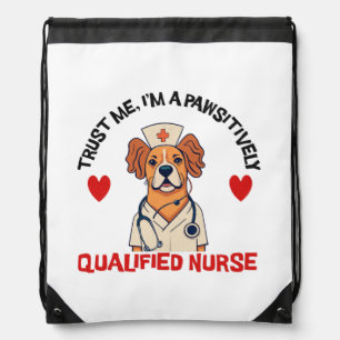 Qualified Nurse Pawsitively Drawstring Bag