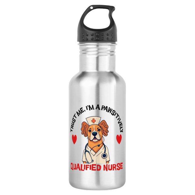 Qualified Nurse Pawsitively Stainless Steel Water Bottle (Front)