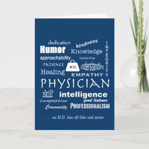 Qualities of a Good Physician/White Text on Blue Thank You Card