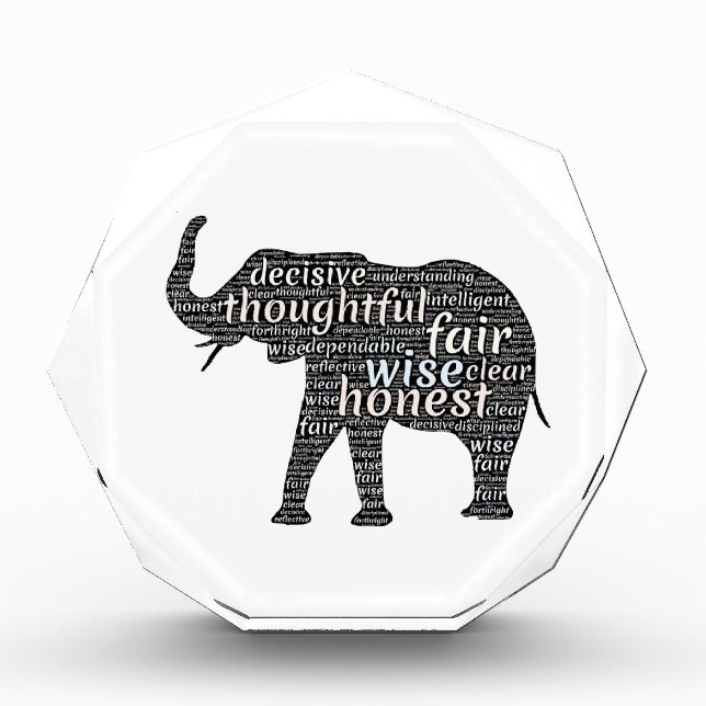 Qualities of an Elephant Word Cloud Acrylic Award (Front)