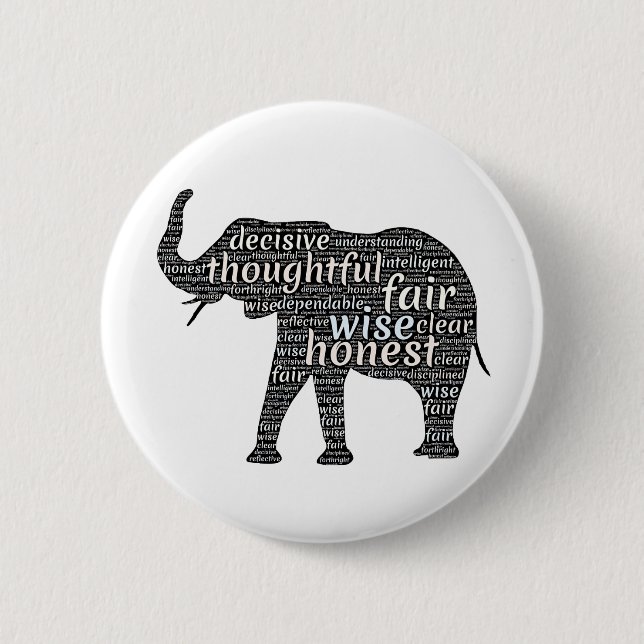 Qualities of an Elephant Word Cloud Button (Front)