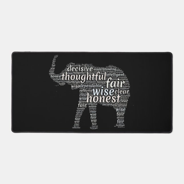 Qualities of an Elephant Word Cloud Desk Mat (Front)