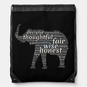 Qualities of an Elephant Word Cloud Drawstring Bag