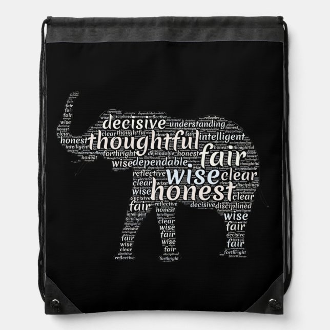 Qualities of an Elephant Word Cloud Drawstring Bag (Front)