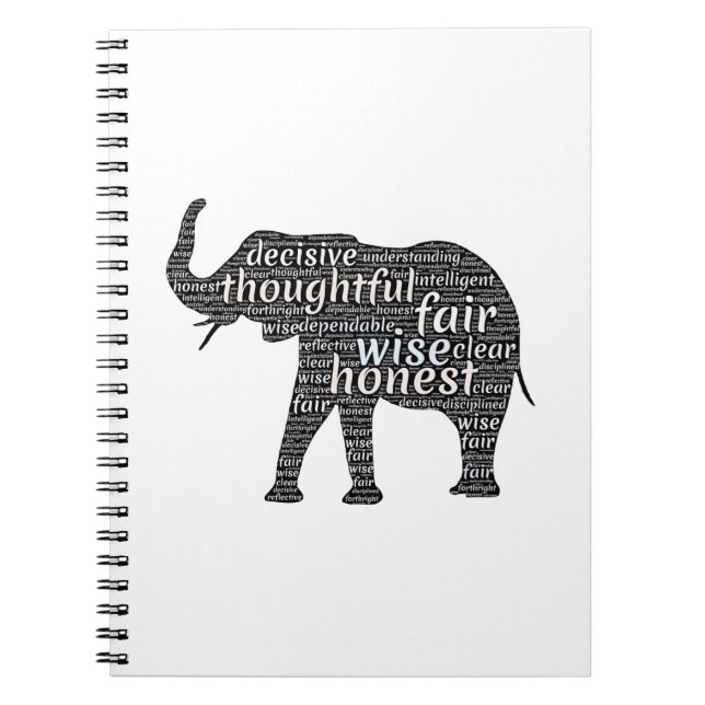 Qualities of an Elephant Word Cloud Notebook (Front)