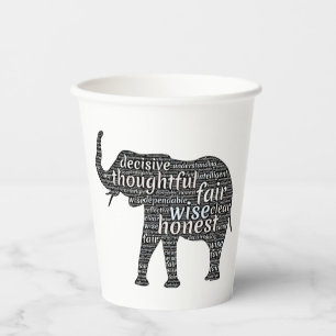 Qualities of an Elephant Word Cloud Paper Cups