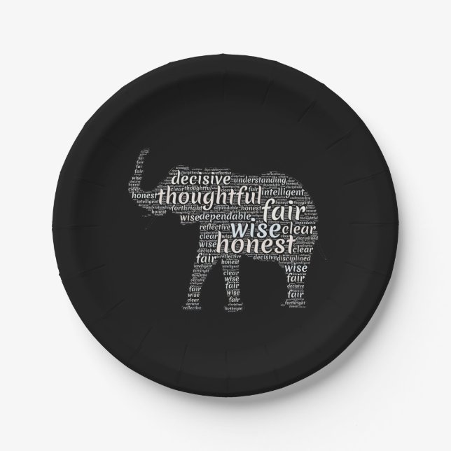 Qualities of an Elephant Word Cloud Paper Plates (Front)