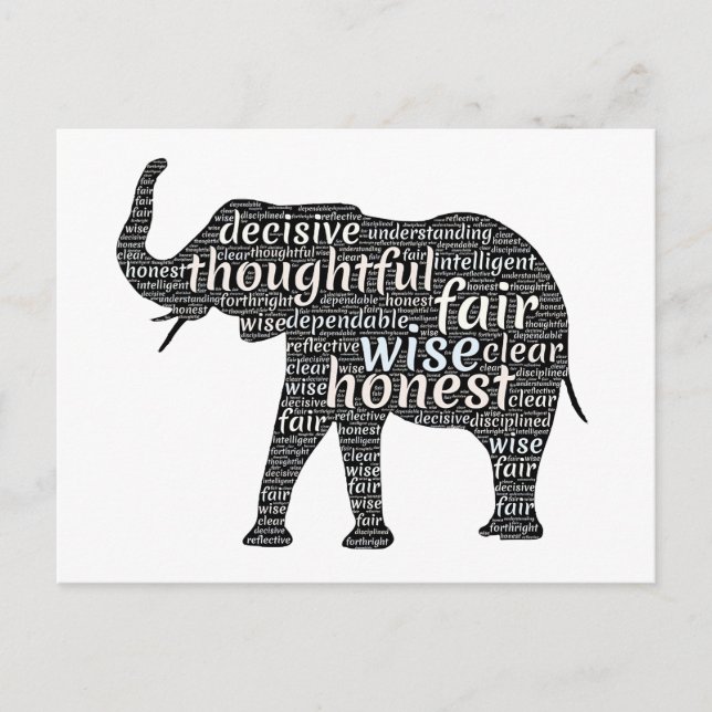 Qualities of an Elephant Word Cloud Postcard (Front)