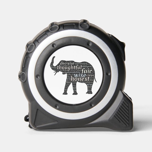 Qualities of an Elephant Word Cloud Tape Measure (Front)