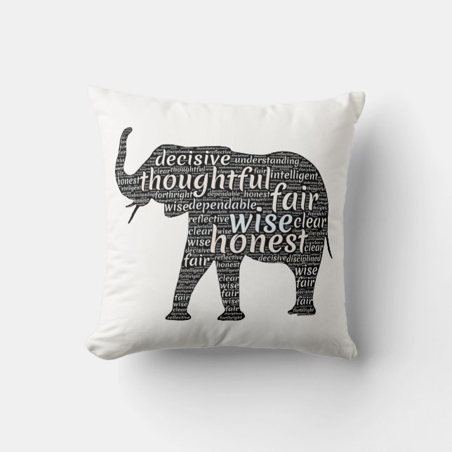 Qualities of an Elephant Word Cloud Throw Pillow (Front)