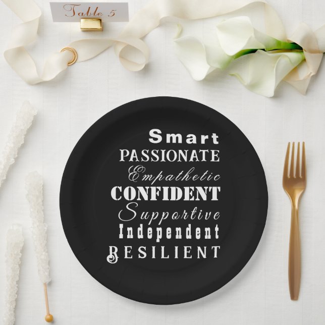 Qualities of Great Women Elegant Black and White Paper Plates (Wedding)