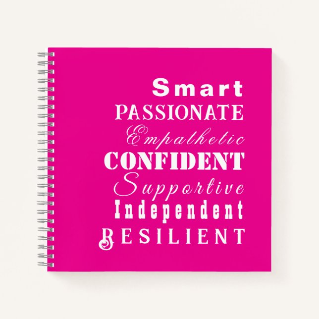 Qualities of Great Women, Hot Pink Inspirational Notebook (Front)
