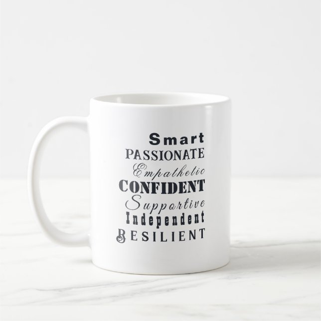 Qualities of Great Women, Inspirational, Elegant Coffee Mug (Left)