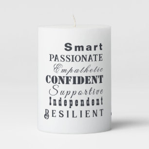 Qualities of Great Women, Inspirational Typography Pillar Candle