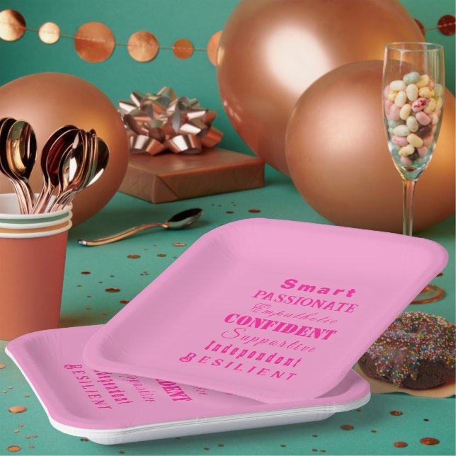 Qualities of Great Women Pink Paper Plates (Multi)