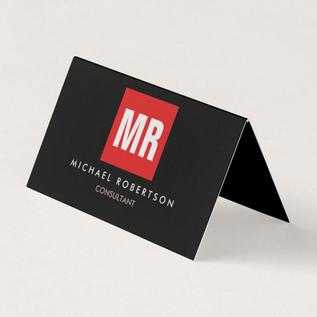 Quality Black Red Monogram Unique Business Card (Front)