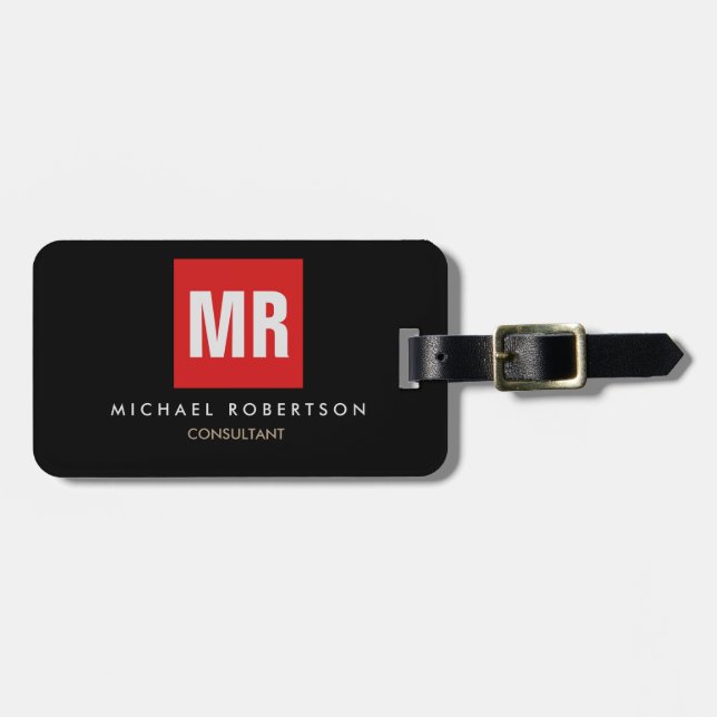 Quality Black Red Monogram Unique Luggage Tag (Front Horizontal)