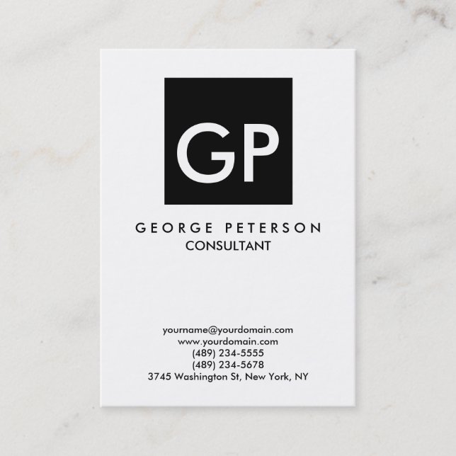 Quality Black & White Monogram Unique Modern Business Card (Front)