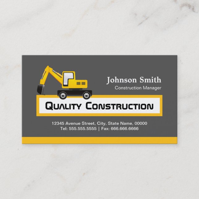 Quality Construction Company - Elegant Yellow Business Card (Front)