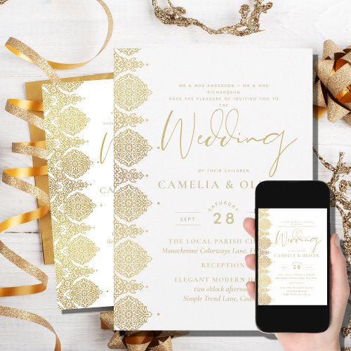 Quality Gold White Lace Elegant Wedding Invitation