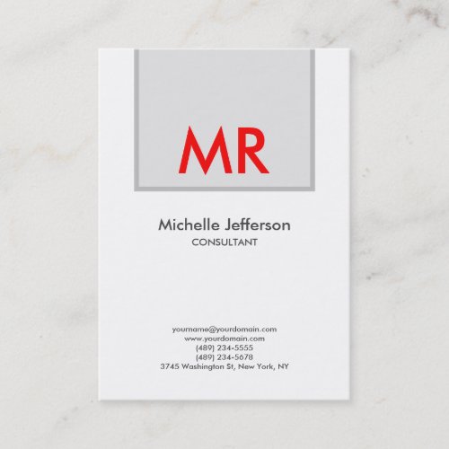 Quality Grey Red White Elegant Unique Monogram Business Card