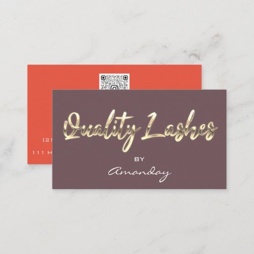  Quality Lash Extension QRCode Logo Coral RoseGold Business Card