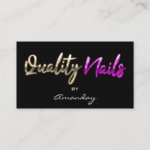 Quality Nails QR Code Logo Black Gold Pink Business Card