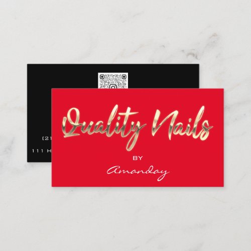 Quality Nails QR Code Logo Black  Red Gold  Business Card