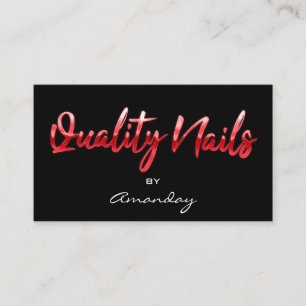 Quality Nails QR Code Logo Black Red Script Business Card