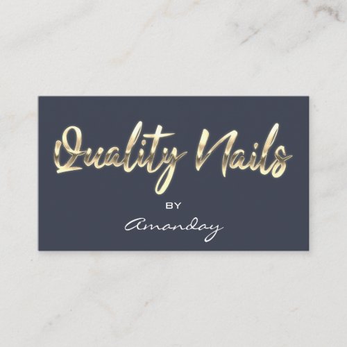 Quality Nails QR Code Logo Blue Gray Gold  Business Card