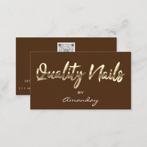 Quality Nails QR Code Logo Brown Red Gold   Business Card