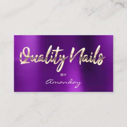 Quality Nails QR Code Logo Purple Gold  Business Card